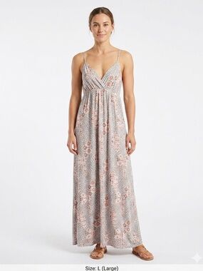 Boho Geometric Print V-Neck Maxi Dress - Adjustable Strap - Size L